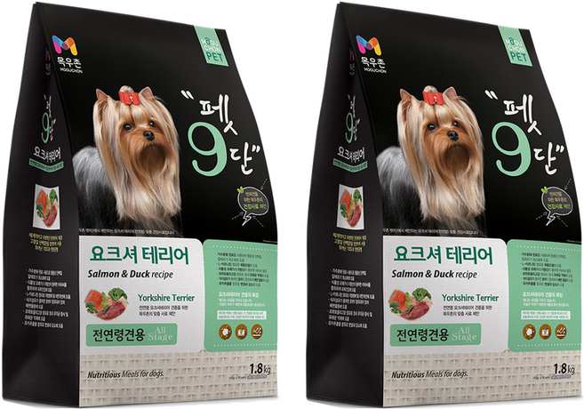 목우촌펫 펫9단 생후 2개월 이상 전연령견용 요크셔테리어 건식사료, 오리, 1.8kg, 2개