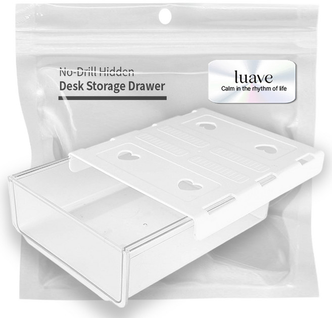 루아브 부착식 공간활용 히든 책상 정리 수납함, 화이트, 1단