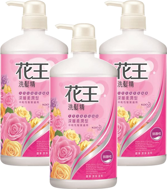 Kao 花王 洗髮精 弱酸性深層柔潤型 天然玫瑰萃取精華 溫和洗淨 中性髮質適用, 750ml, 3瓶