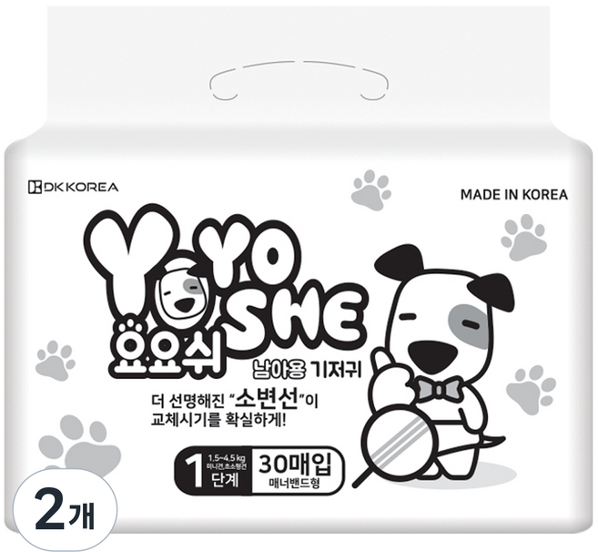 요요쉬 매너밴드 기저귀 남아용 1단계 애완용품, 초소형, 30개입, 2개