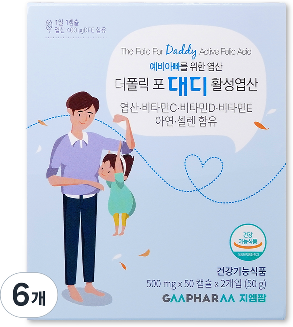 지엠팜 더폴릭포 대디 엽산 비타민 아연 셀레늄 영양제, 50정, 6개