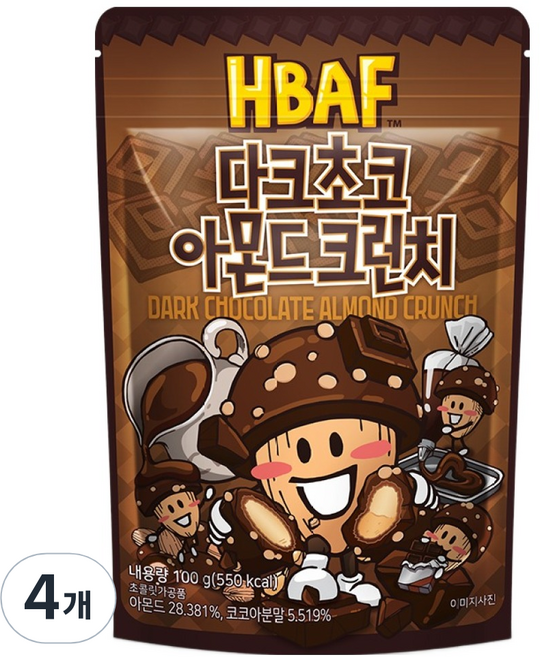 바프 다크초코 아몬드 크런치, 4개, 100g