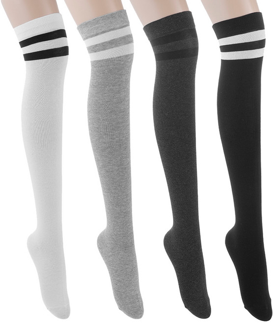 베이스알파 에센셜 여성용 링글 포인트 하이 니삭스 4켤레