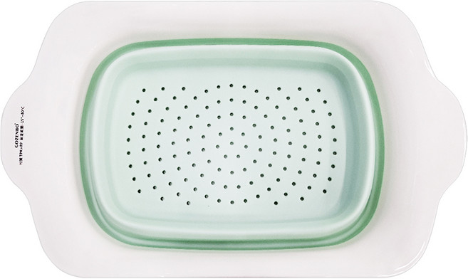 GOZENBO 御膳坊 伸縮折疊瀝水籃 收合(43.5 x 26 x 4.5cm) / 展開(66 x 26 x 11cm) 1個, 白色