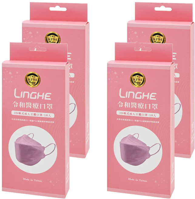 令和 3D韓式立體醫療口罩 成人款, 霜粉櫻花, 10片, 4盒