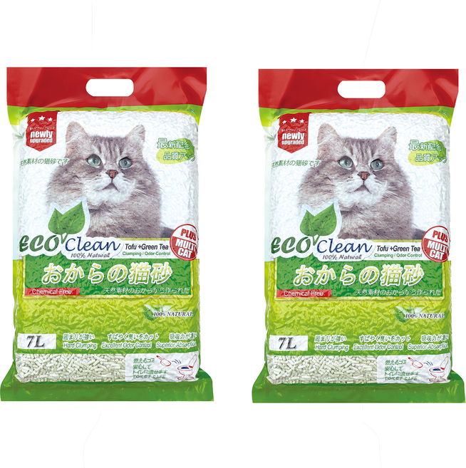 EcoClean 豆腐貓砂, 2袋, 7L, 綠茶