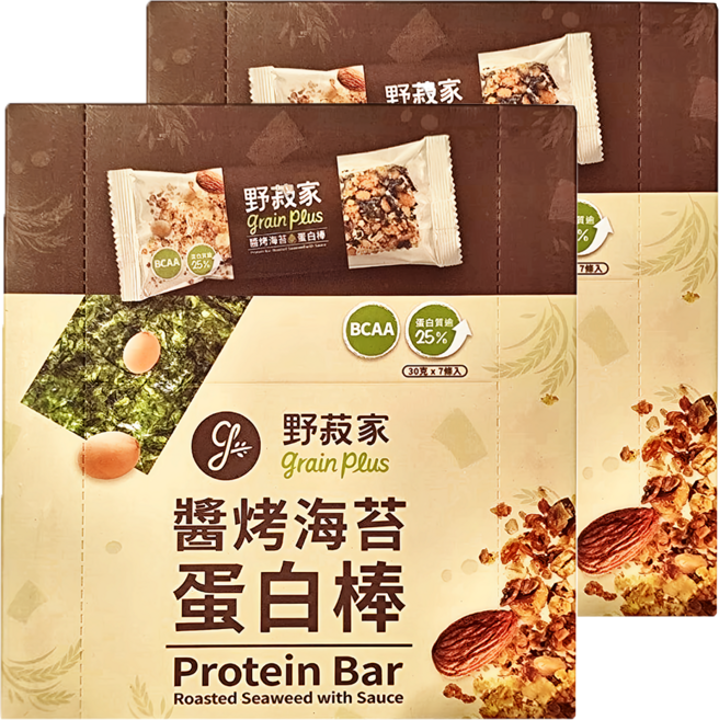 grain plus 野菽家 穀物蛋白棒 醬烤海苔 7條裝 含BCAA 蛋白質含量超過25%, 210g, 2盒