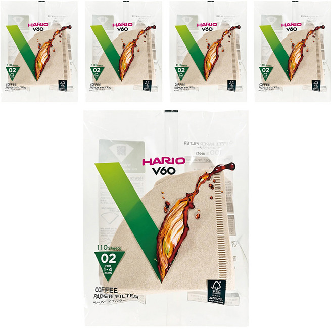 HARIO 好璃奧 V60 原色濾紙 02, 110張, 5包