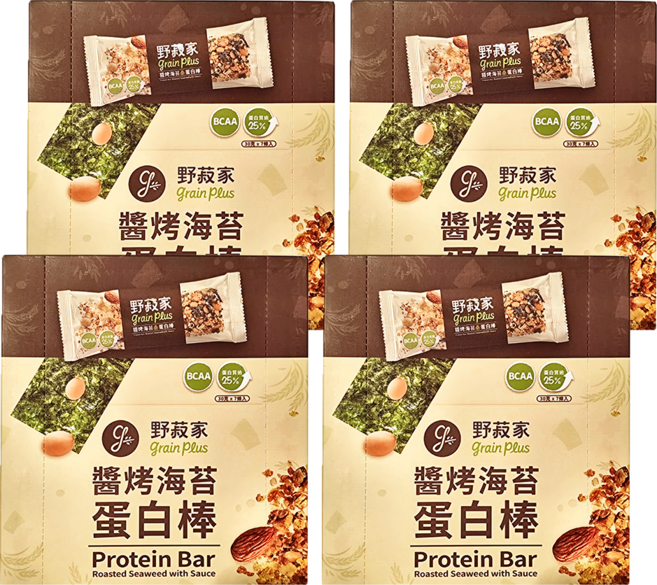 grain plus 野菽家 穀物蛋白棒 醬烤海苔 7條裝 含BCAA 蛋白質含量超過25%, 210g, 4盒