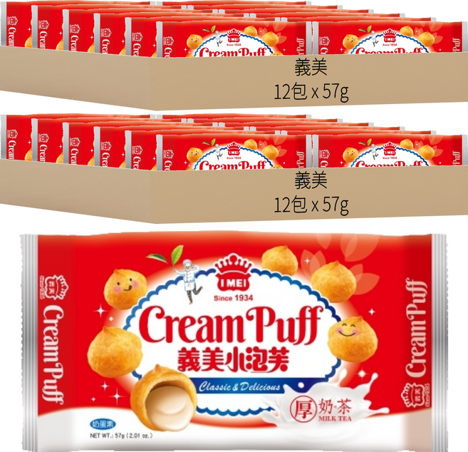 義美 小泡芙 厚奶茶, 57g, 24包