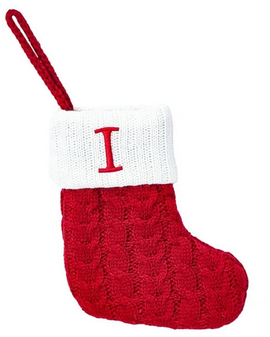 刺繡字母聖誕襪 針織棉 節慶禮物, 字母I 紅色, 1個