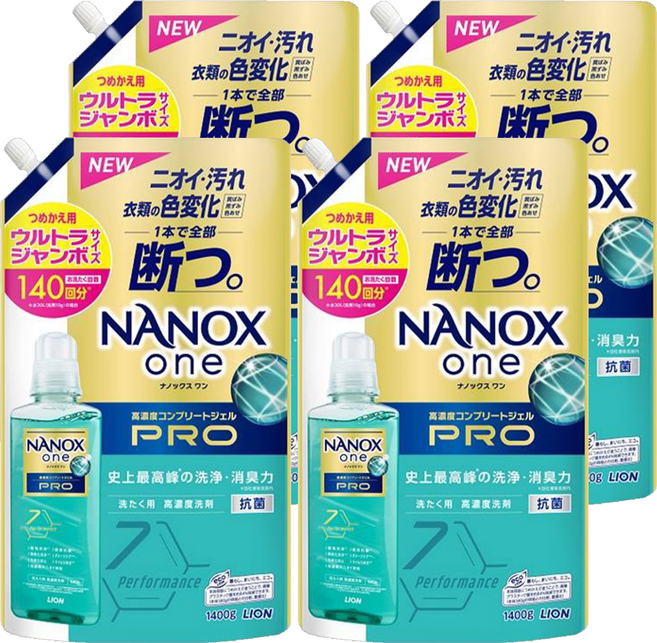 LION 獅王 NANOX one 奈米樂 PRO 超濃縮抗菌洗衣精補充包 加強去漬, 1400g, 4包