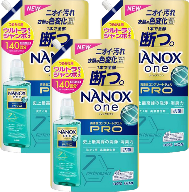 LION 獅王 NANOX one 奈米樂 PRO 超濃縮抗菌洗衣精補充包 加強去漬, 1400g, 3包