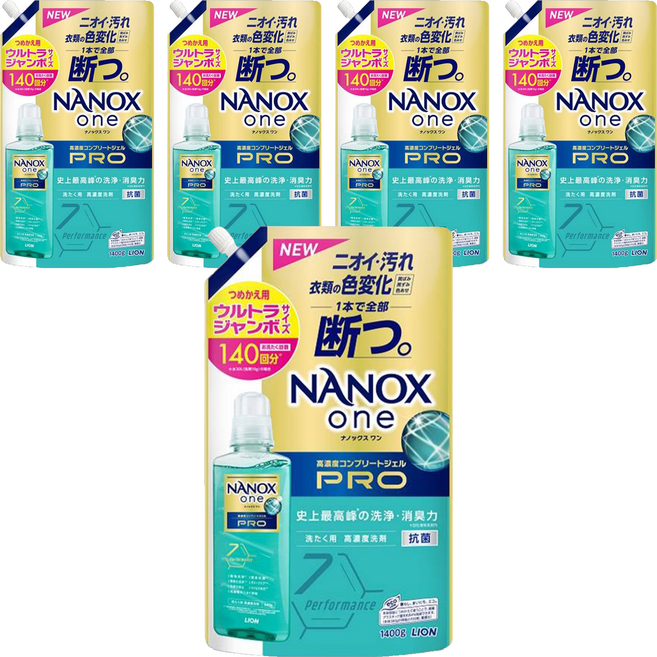 LION 獅王 NANOX one 奈米樂 PRO 超濃縮抗菌洗衣精補充包 加強去漬, 1400g, 5包