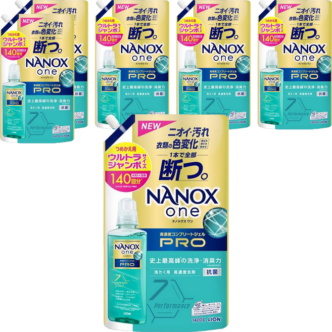 LION 獅王 NANOX one 奈米樂 PRO 超濃縮抗菌洗衣精補充包 加強去漬, 1400g, 6包
