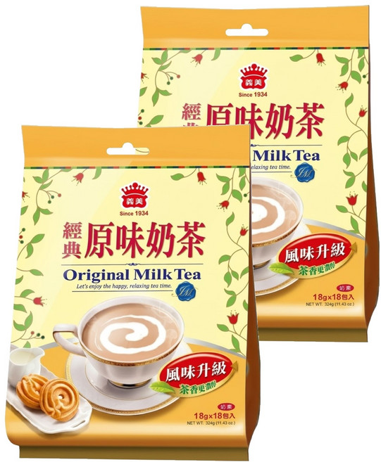 義美 經典原味奶茶, 18g, 18包, 2袋