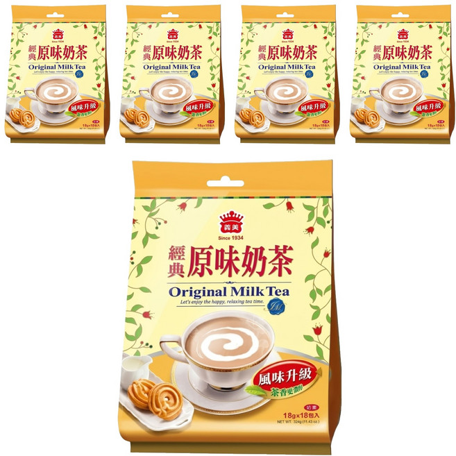 義美 經典原味奶茶, 18g, 18包, 5袋