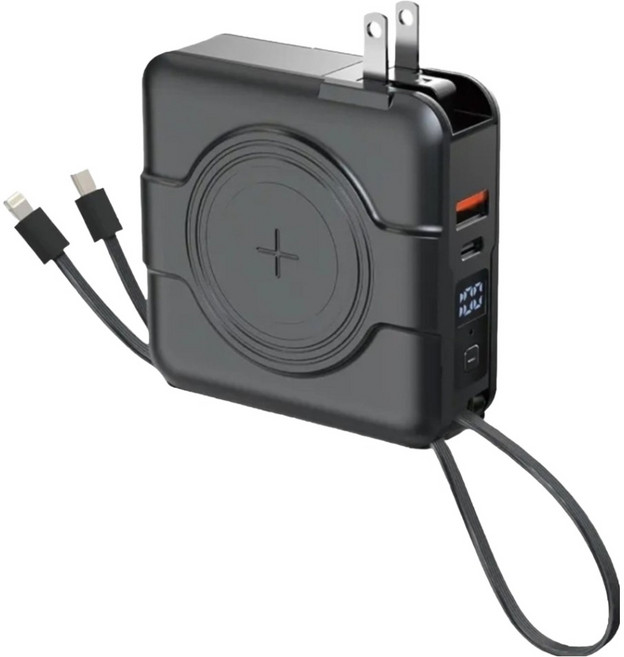 POLYWELL 寶利威爾 多合一磁吸自帶線快充行動電源 Type-C/Lightning, KPB-2305, 黑色