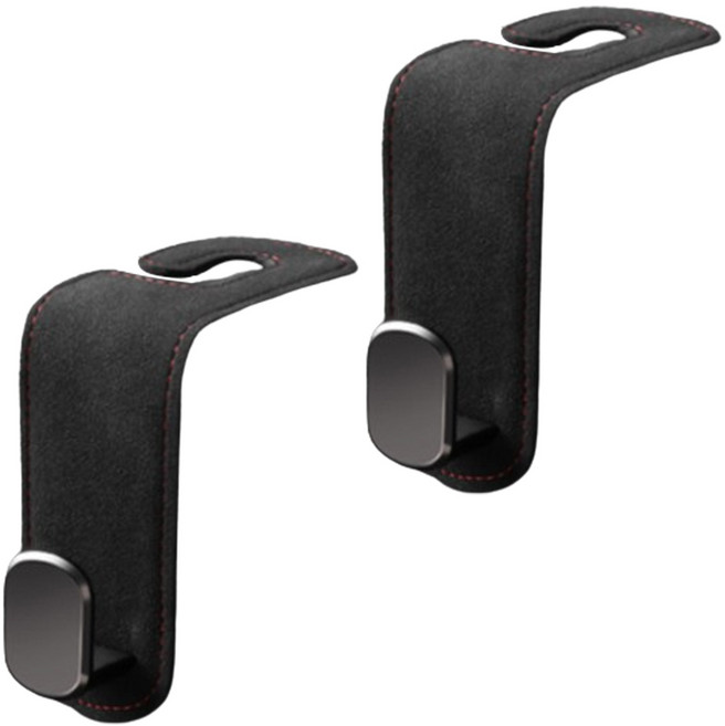 오토크루 차량용 무스탕 헤드레스트 가방걸이 후크 고리 AC-57, 블랙, 2개