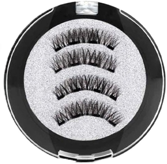 量子磁力假睫毛 + 睫毛夾套組 免膠防水自黏/初學者必備 24P-4, 黑色, 1組