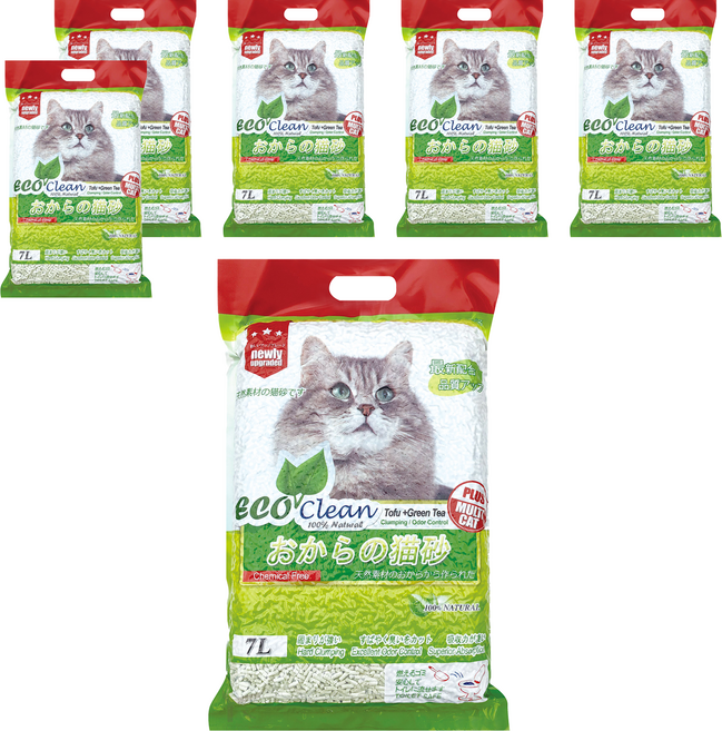 ECO Clean 豆腐貓砂, 6袋, 7L, 綠茶