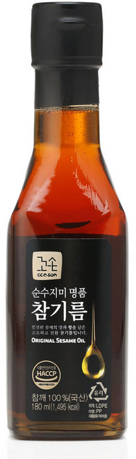 꼬손 국산 순수지미 명품 참기름, 1개, 180ml