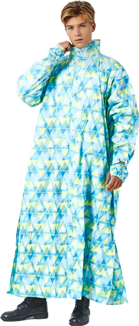 DongShen 東伸 19-3 戀戀三角大衣式雨衣 3D立體口罩設計 雙層式手套防水袖口 高係數反光標, 藍黃色