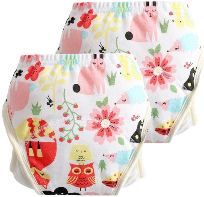 愛北鼻 加厚6層學習褲/尿布褲, 動物小花, 2件