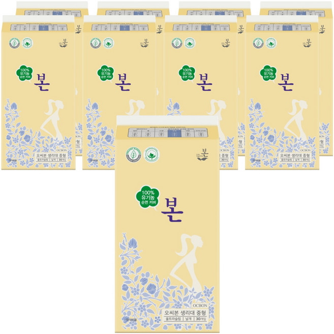 유기농본 순면커버 울트라슬림 생리대 날개형, 중형, 30개입, 9개