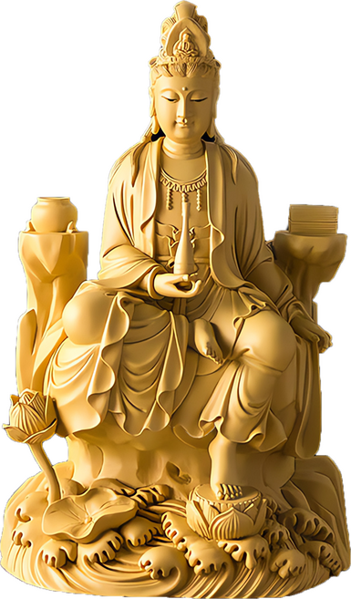 養慧軒 金剛砂陶土精雕佛像 自在觀音菩薩 含木製底座 7.5 x 8.5 x 12cm, 木色, 1個