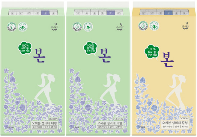 유기농본 유기농 순면 울트라슬림 생리대 대형 28p x 2팩 + 중형 30p, 1세트