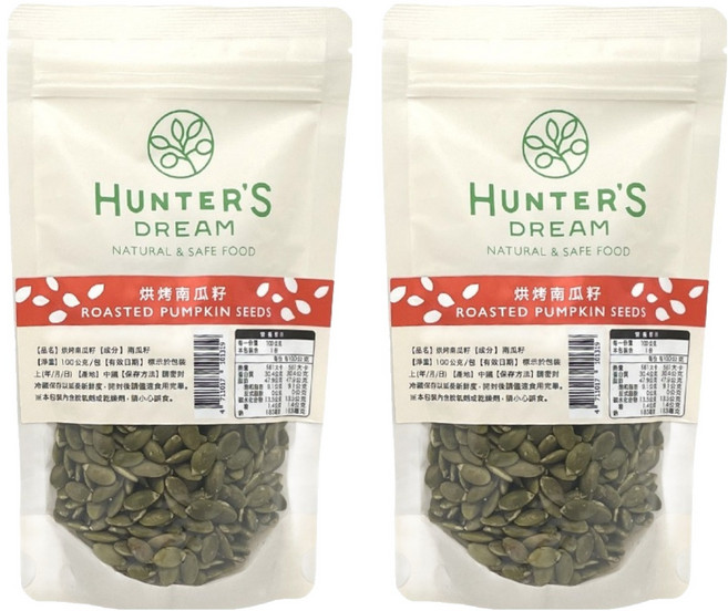 HUNTER'S DREAM 獵人谷之夢 烘烤南瓜籽 無調味, 2個, 100g