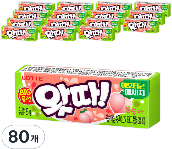 롯데웰푸드 왓따 복숭아 풍선껌, 23g, 80개