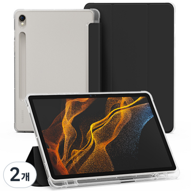 신지모루 클리어 펜슬 수납 태블릿PC 케이스, 블랙, 2개