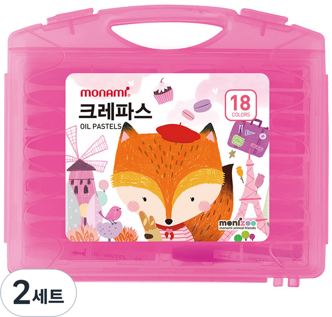 모나미 모니주 크레파스 핑크, 18색, 2세트