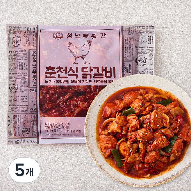 청년푸줏간 푸드닭 춘천식 닭갈비, 600g, 5개