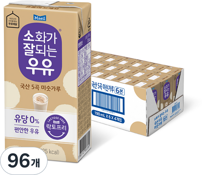 소화가잘되는우유 국산 5곡 미숫가루, 190ml, 96개