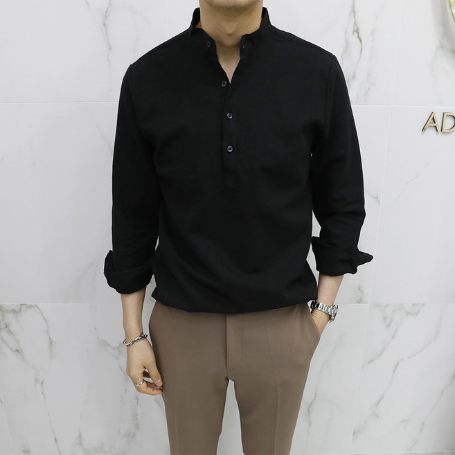 ADORE CLASSIC 男款亞麻亨利領襯衫
