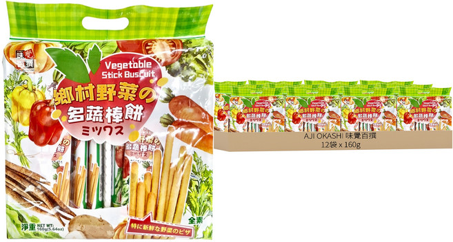 AJI OKASHI 味覺百撰 鄉村野菜之多蔬棒餅, 160g, 12袋