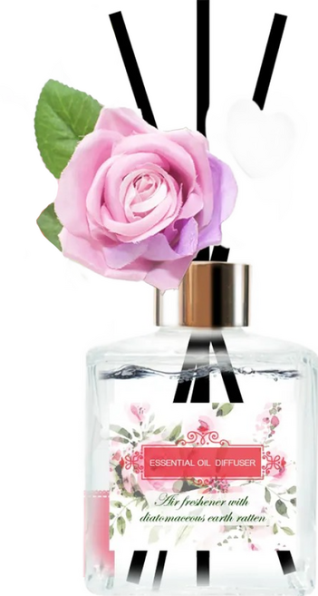 QiMart 法國精油玫瑰造型珪藻土擴香瓶, 1組, 200ml, 絲絨玫瑰