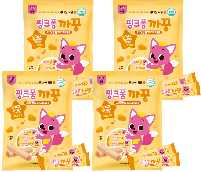 핑크퐁까꿍 치즈 칼슘 곡물 크리스피롤 24p, 4개, 치즈맛, 120g