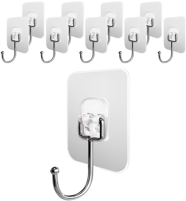 리빙홈디테일 초강력 무타공 접착식 벽부착 후크걸이, 투명, 10개
