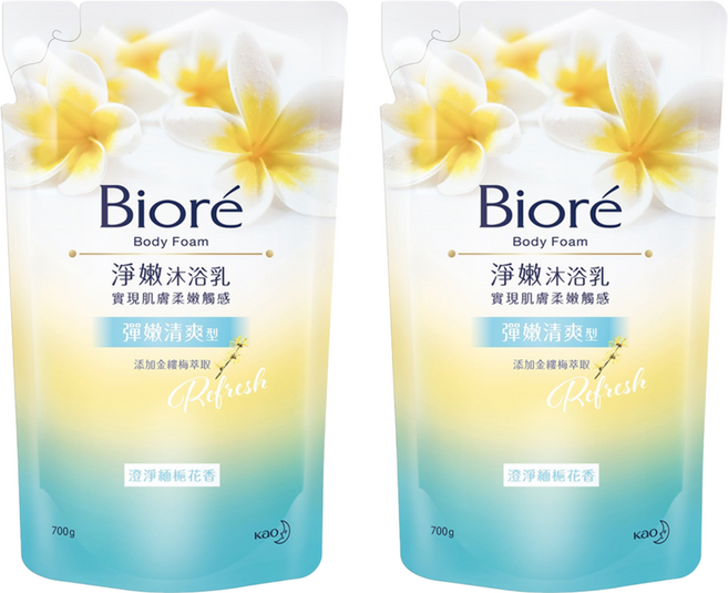 Biore 蜜妮 彈嫩清爽 淨嫩沐浴乳 補充包 緬梔花香, 700g, 2包