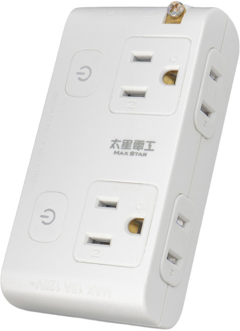 MAX STAR 太星電工 大間距 2P + 3P二開四插分接式旋轉插座, 白色, 1個