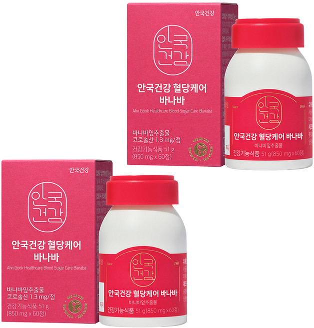 안국건강 혈당케어 바나바 영양제 51g, 60정, 2개