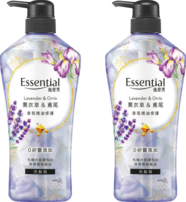 Essential 逸萱秀 香氛精油修護洗髮精 薰衣草&鳶尾 0矽靈水感配方, 700ml, 2瓶