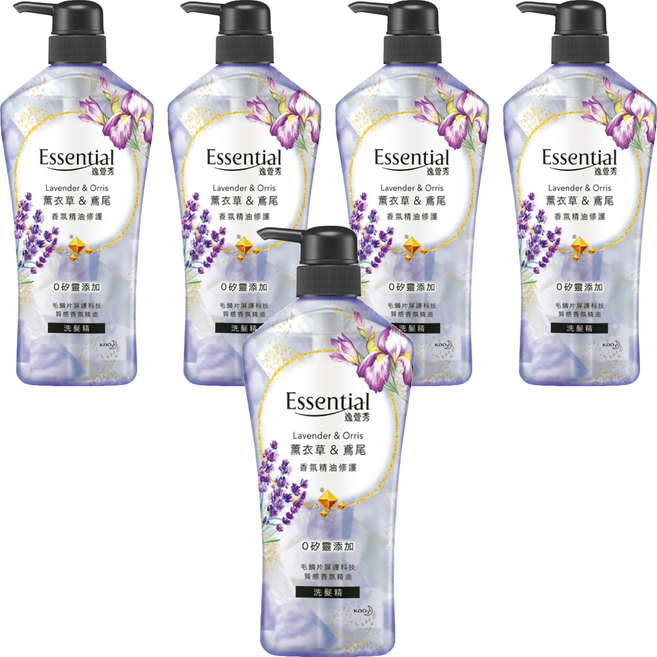 Essential 逸萱秀 香氛精油修護洗髮精 薰衣草&鳶尾 0矽靈水感配方, 700ml, 5瓶