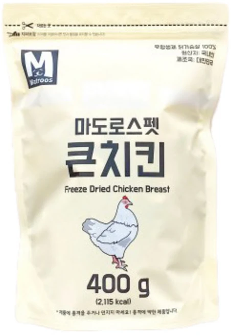 마도로스펫 반려동물 동결건조간식, 닭가슴살, 400g, 1개 - 쿠팡