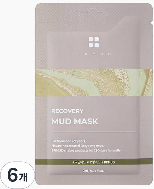 리커버리 머드 저자극 모공 각질 관리 마스크팩, 1개입, 6개
