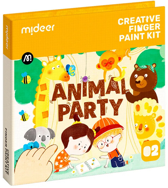 mideer 創意指印繪畫本 動物派對 3歲以上, 1組, 220 x 220mm